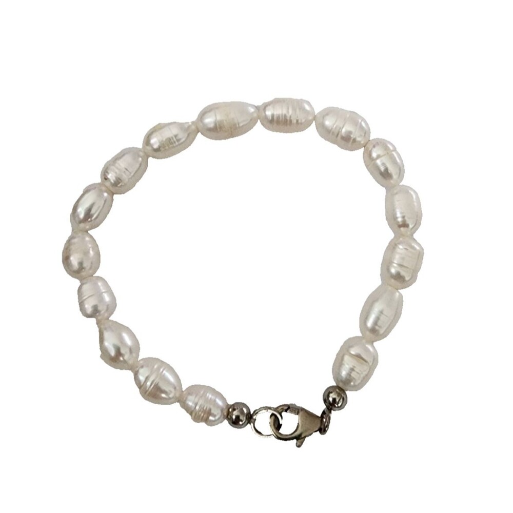 D'Joy 925 Freshwater Pearl Bracelet White Sterling Silver Clasp Elegant 7"